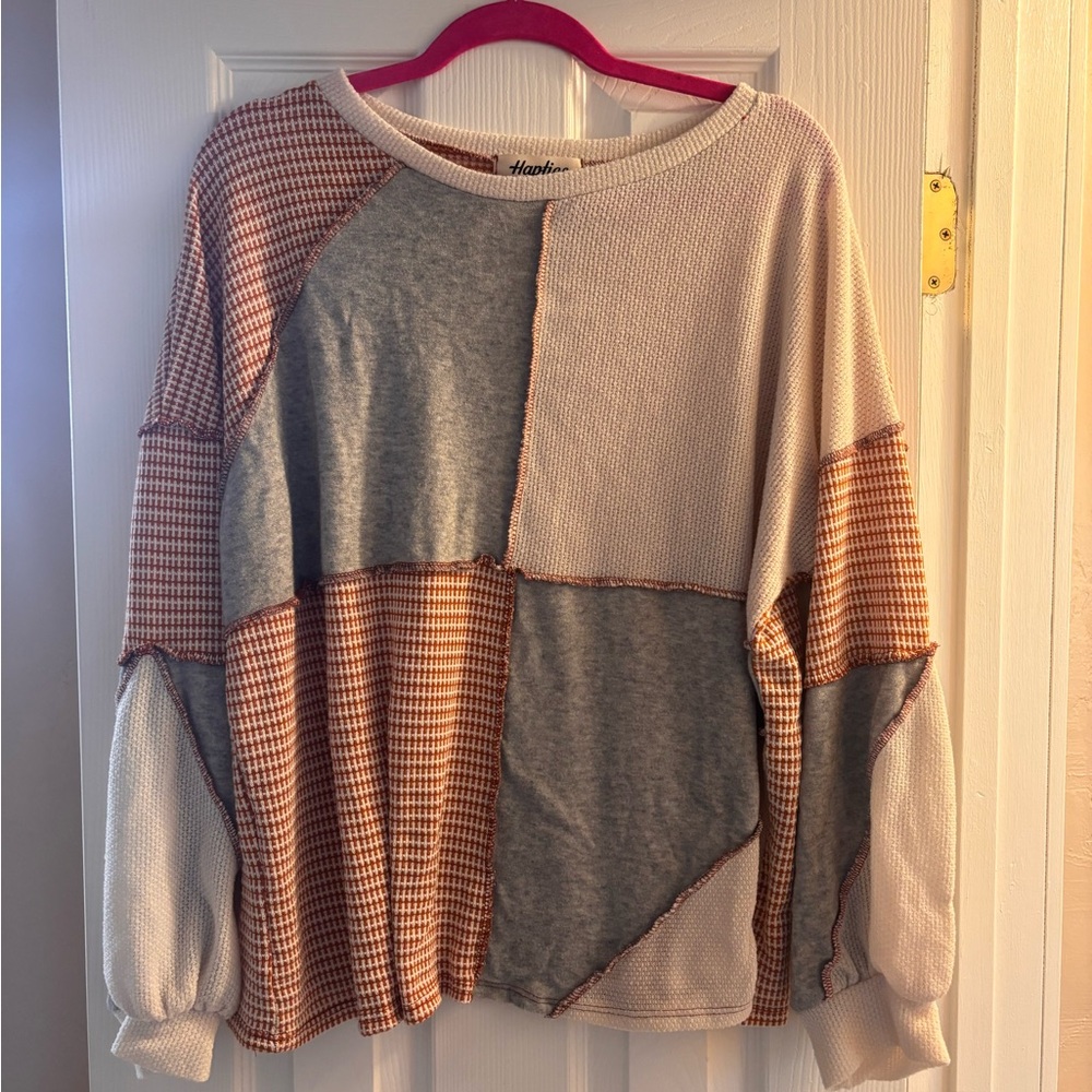 Multicolor Exposed Seam Colorblock Oversized Knit Top